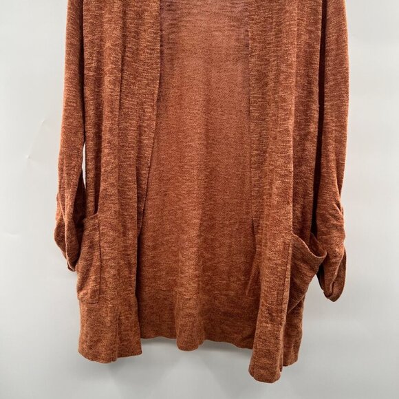 Relativity Women's Open Front Cardigan Long Roll Tab Sleeve Rust Size Small - Picture 3 of 9
